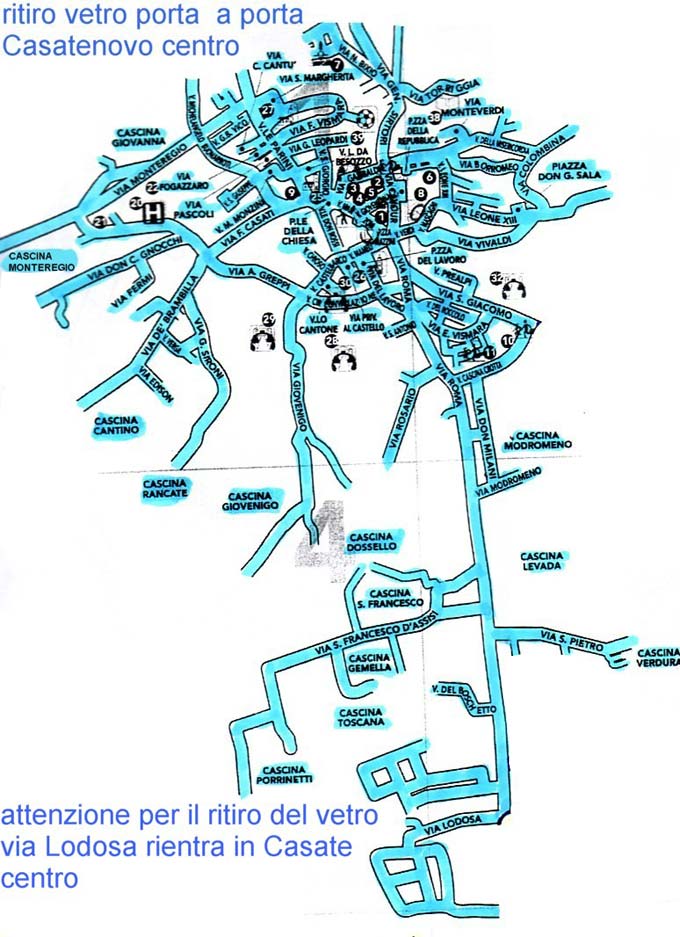 immagine vie di Casatenovo centro, comprensive di via Lodosa per quanto concerne il ritiro del vetro